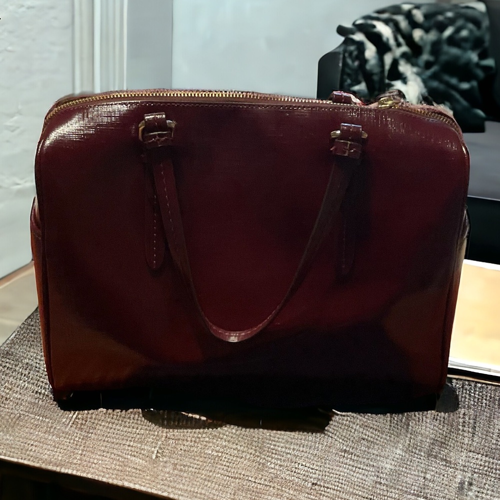 COACH PEYTON GENUINE CROSS GRAIN LEATHER SATCHEL IN BURGUNDY - Picture 4 of 4